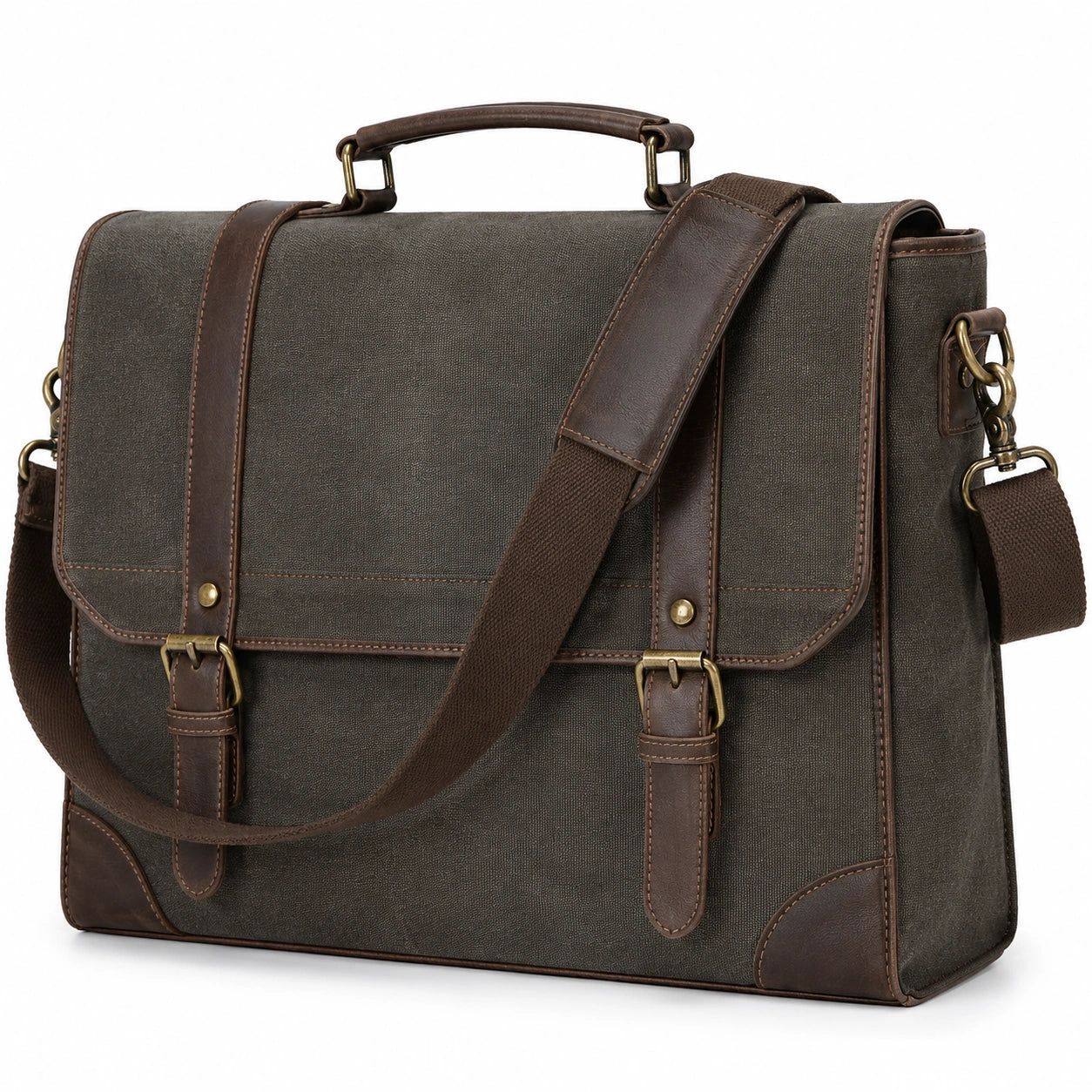 Braune Canvas Laptoptasche mit Schulterriemen