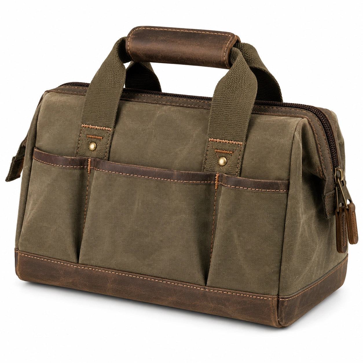 Werkzeugtasche mit Lederdetails in Oliv