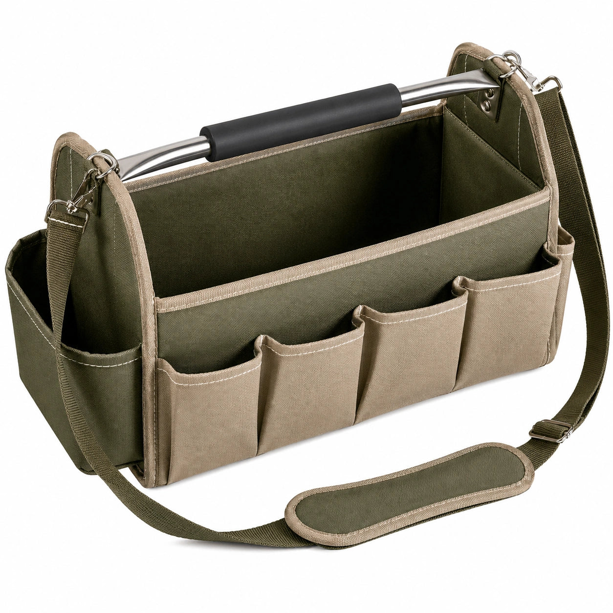 Praktische Werkzeugtasche mit robustem Griff und Schultergurt grün/beige