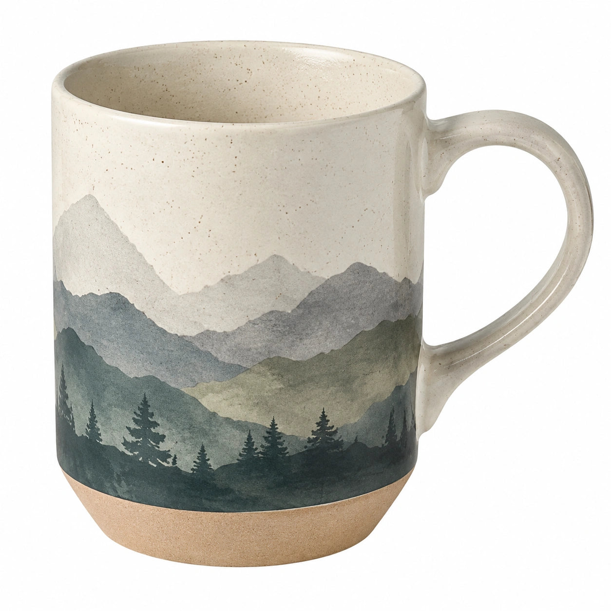 Keramikbecher mit Berglandschaft, Cremefarben