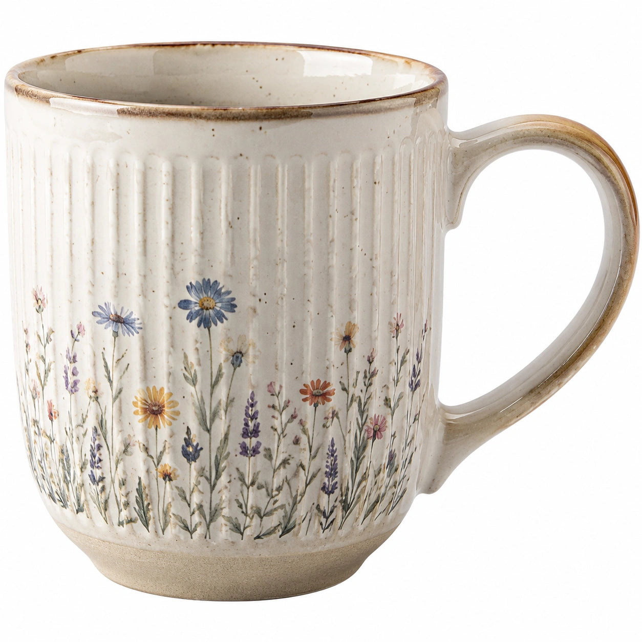 Handgemalte Keramiktasse mit Blumendesign 400ml Beige
