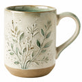 Keramiktasse mit Blumenrelief 350ml Beige/Grün