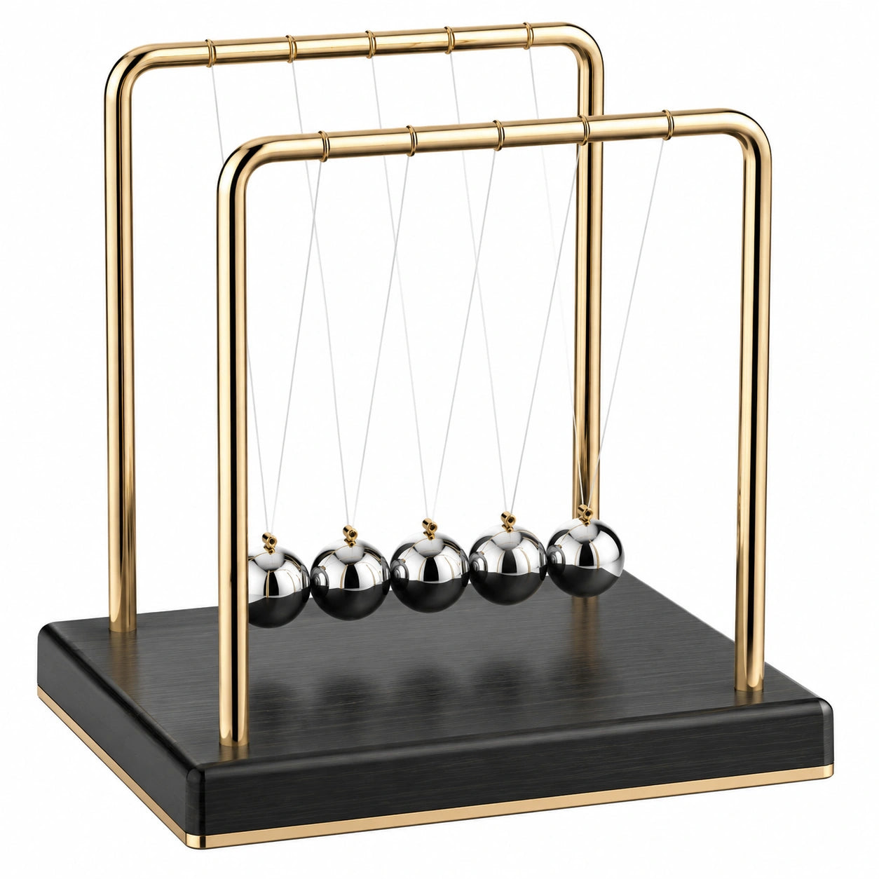 Klassisches Newton-Pendel in Gold, Silber und Schwarz