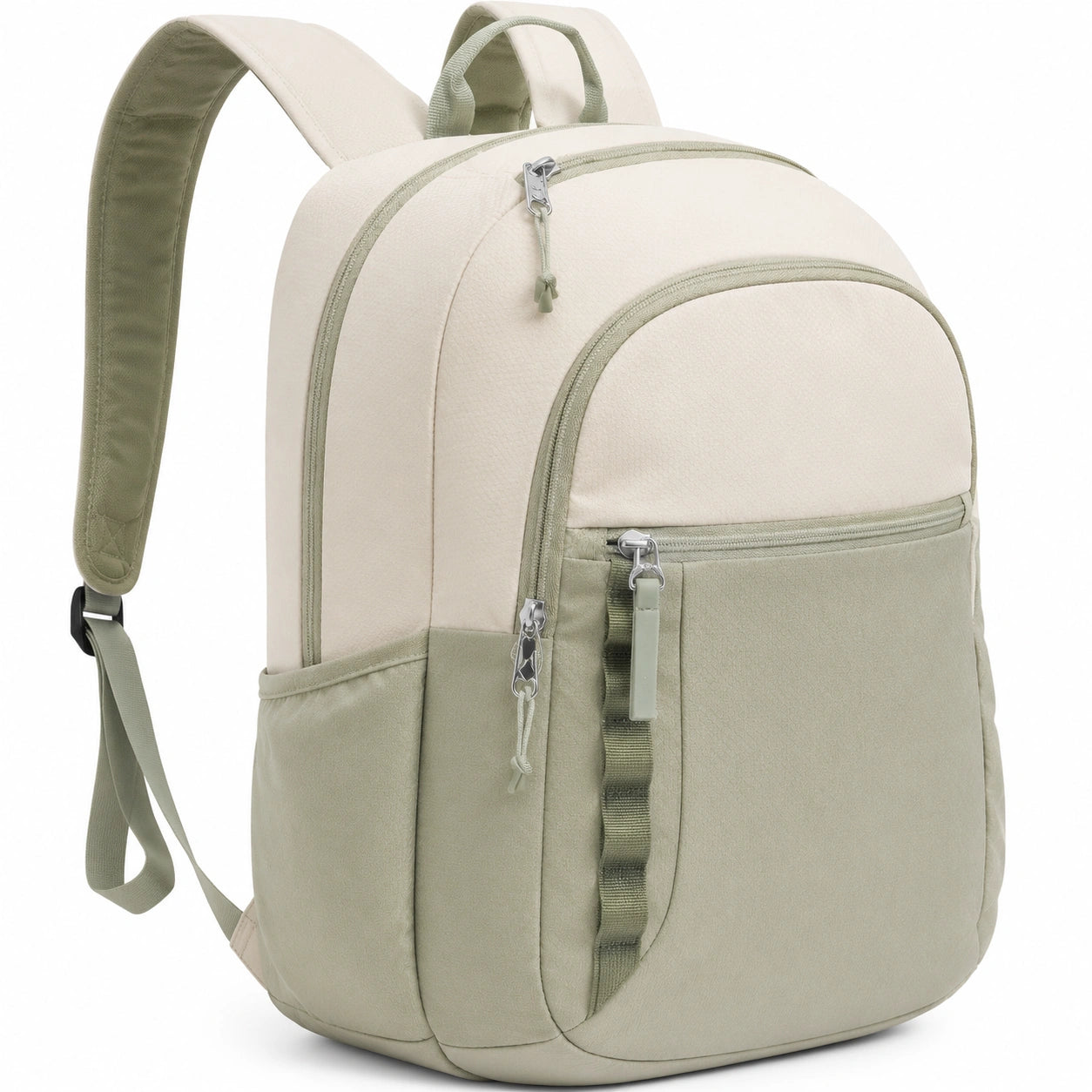 Bequemer Rucksack mit Laptopfach Beige/Grün