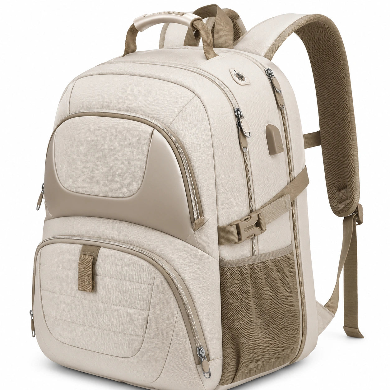Beiger Großer Rucksack mit Laptopfach und Ergonomischen Schultergurten
