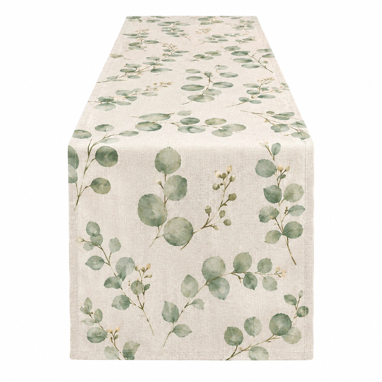 Tischläufer mit Eukalyptus-Muster Beige Grün 180x40cm