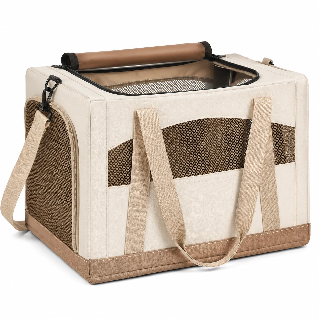 Faltbare Haustier-Tragetasche mit Netz-Design in Beige/Braun