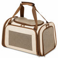 Beige Haustier-Tragetasche mit Netzfenster und Schulterriemen