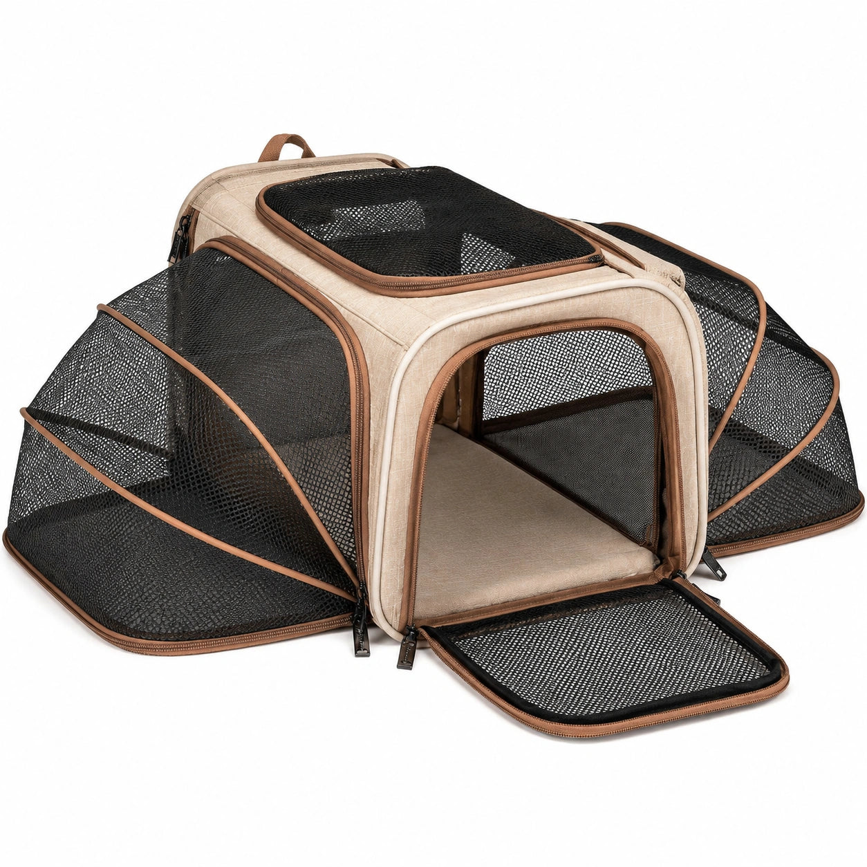 Erweiterbare Haustiertragetasche Beige/Schwarz für Kleine Haustiere