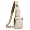 Moderne Umhängetasche in Beige mit mehreren Fächern