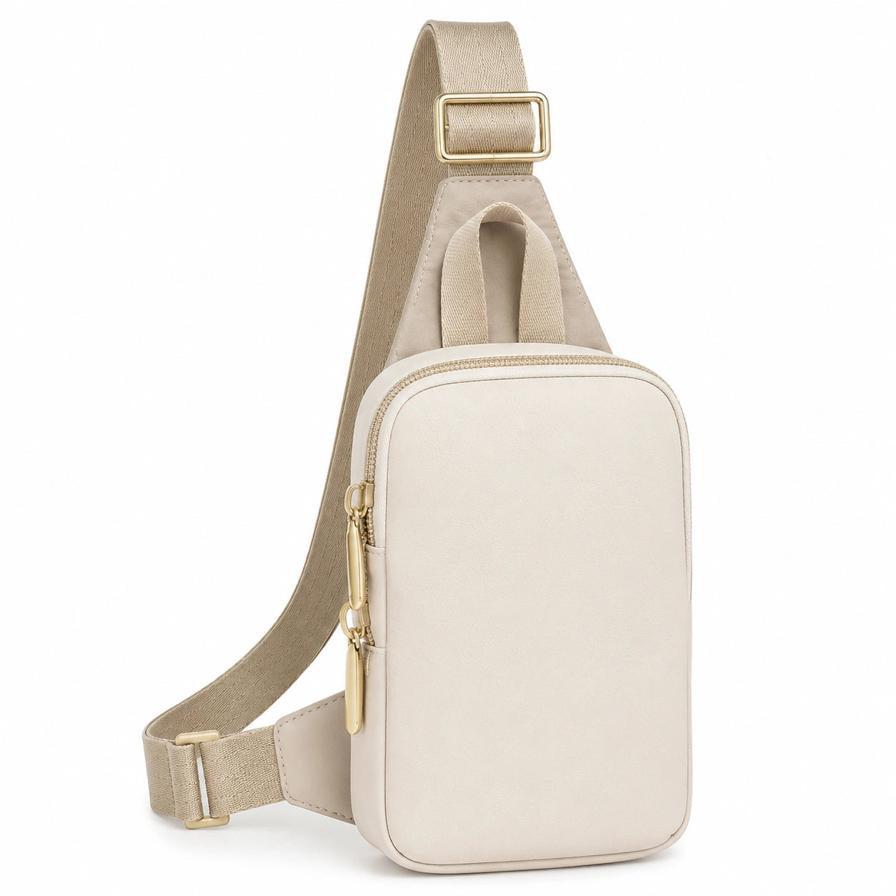 Beige Umhängetasche mit Reißverschluss und verstellbarem Schultergurt