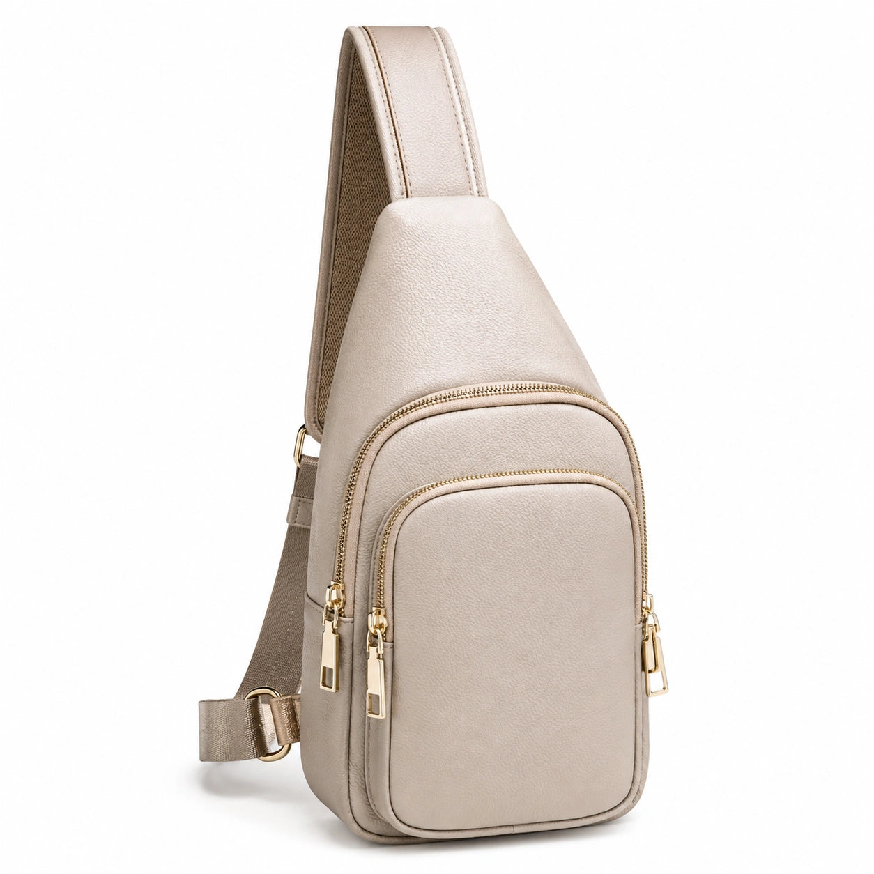 Beige Crossbody-Tasche mit mehreren Fächern und Reißverschlüssen