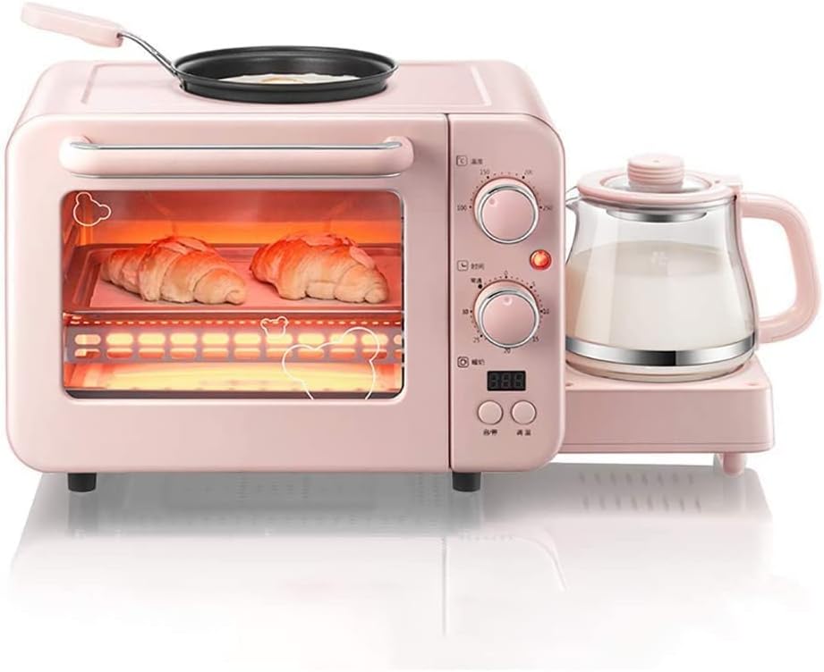 RKYRRKI Pizzaofen, 8 l, Schwarz/Silber, Multifunktions-3-in-1-Frühstücksmaschine, Toaster, elektrischer Mini-Ofen