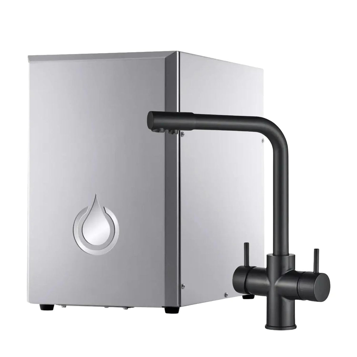 SPRUDELUX Kompressor, Silber/Schwarz, NUOVO Premium Umkehrosmoseanlage mit Sprudel & Kühlung, Profi-Wassersprudler + 5 Wege Wasserhahn aus Edelstahl