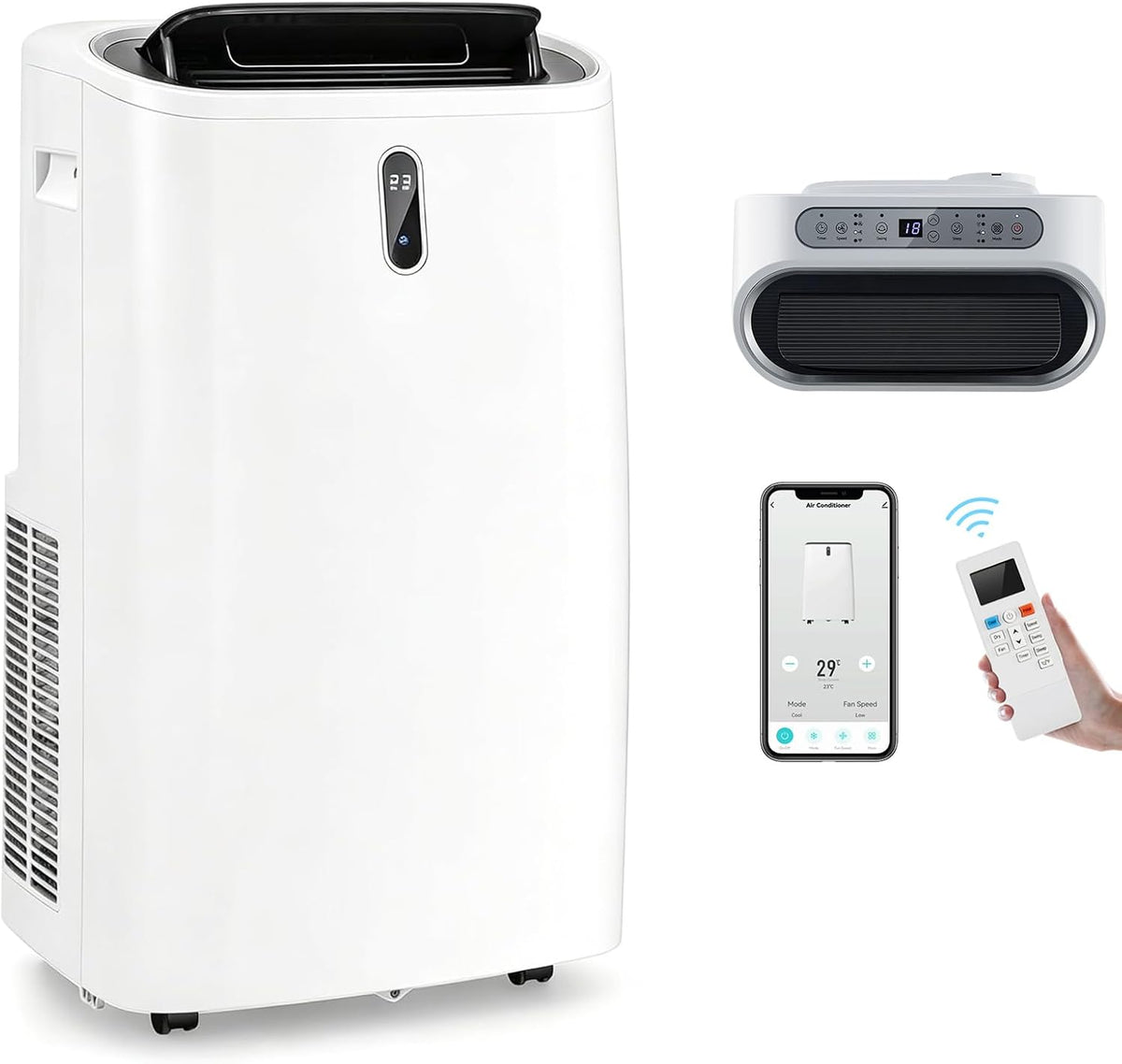 GYMAX Klimaanlage, ABS, Weiß, 4-in-1 Mobile, 16000 BTU Klimagerät mit Abluftschlauch