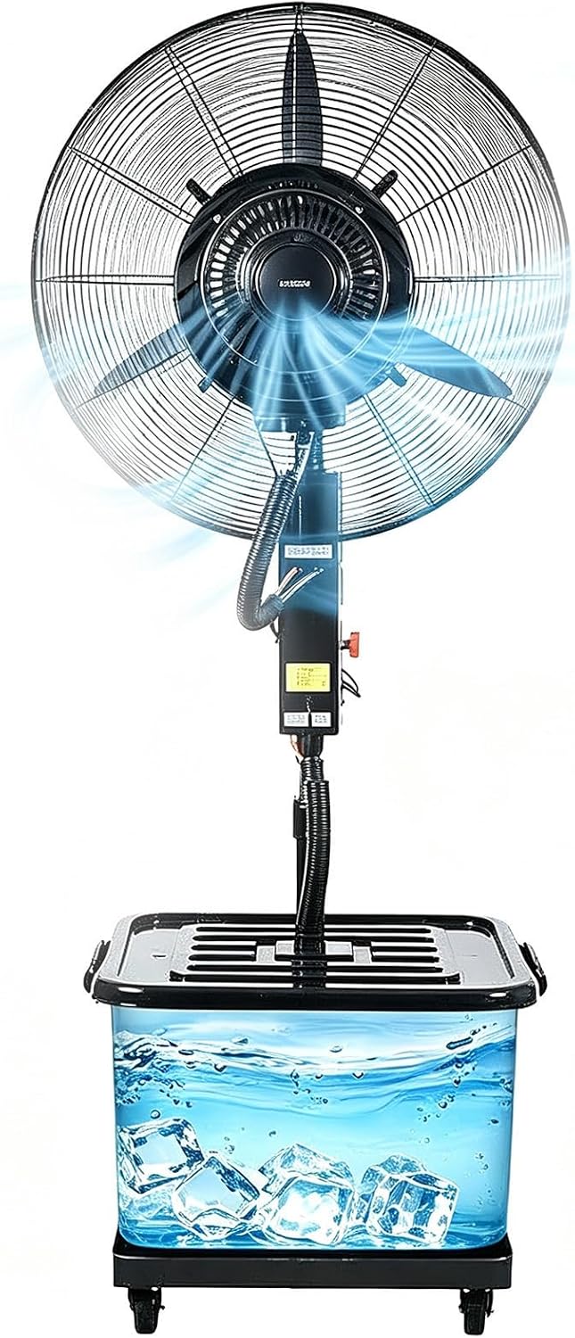 Nebelventilator Standventilatoren, 42 l, Weiß, Industrieventilator mit 3 Geschwindigkeiten, Wassertank, höhenverstellbar