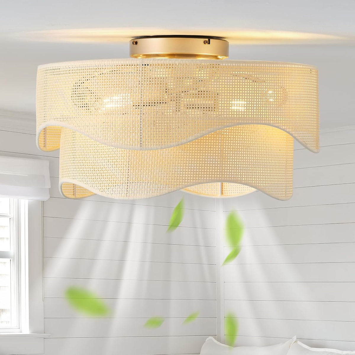 DSYBRI Deckenventilator, 50,8 cm, Weiß, Unterputz- mit Lichtern, flaches Profil, Boho- mit Licht-Fernbedienung
