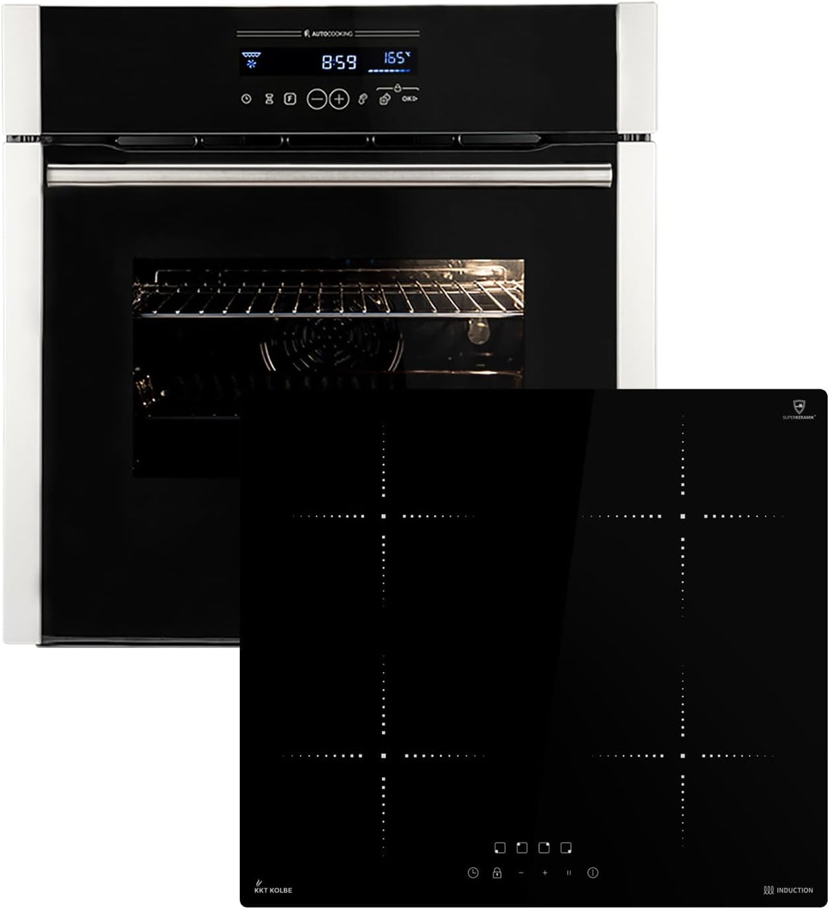 KKT KOLBE Backofen, 7000 W, 60 cm, 59 cm, Schwarz, Autarkes Herdset: Einbau EB8016ED + Induktionskochfeld