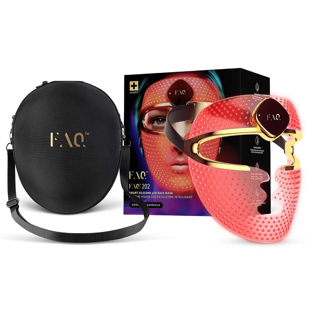 FAQ Gesichtsmasken & -kuren, Schwarz, 202 Kabellose LED-Gesichtsmaske + 200 Reiseetui, 8 Lichtmodi, 600 Lichtpunkte