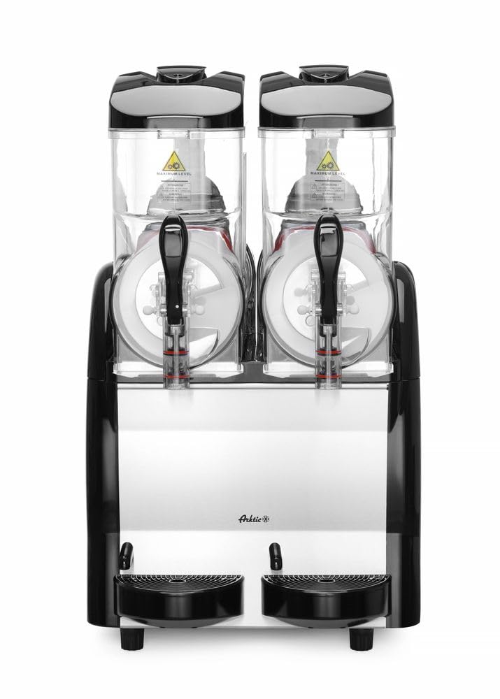 HENDI Eismaschine, 810 mm, 230 V, 740 W, Schwarz, Slush Eis Maschine, 2x12 L, Slush Makers, Inkl. Abtrofpschale, Kältemittel: R290