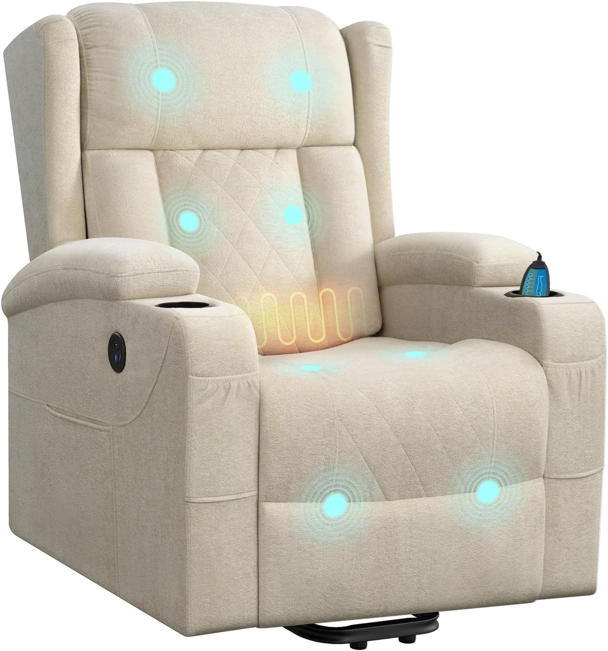 WOLTU Relaxsessel, Beige, Massagesessel elektrisch verstellbar Liegefunktion Frottee, Fernsehsessel mit bettfunktion Aufstehhilfe