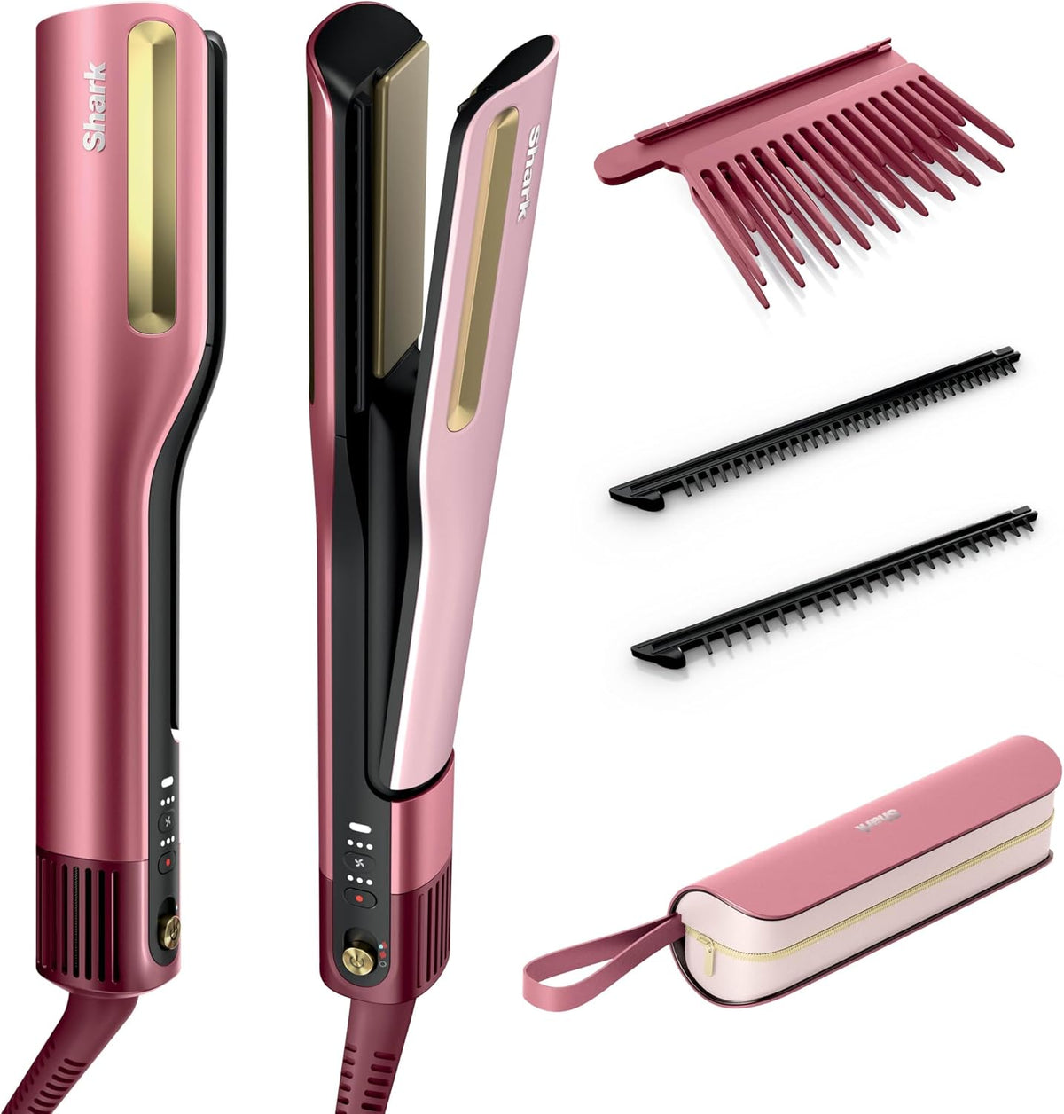 Shark Haarglätter, Rosa, SilkiPro Straight Glätteisen + Haartrockner, [HT401EUPK], mit hitzebeständiger Aufbewahrungsbox