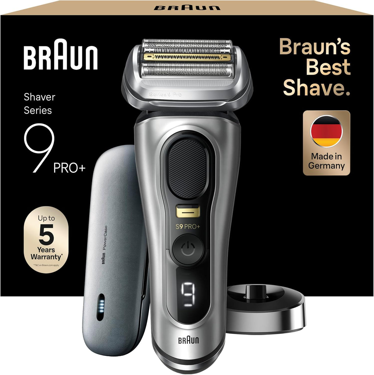 Braun Elektrorasierer, Braun/Silber, Series 9 Pro+ Rasierer Herren Elektrisch, mit 5 Pro Rasierelementen, Langhaarschneider