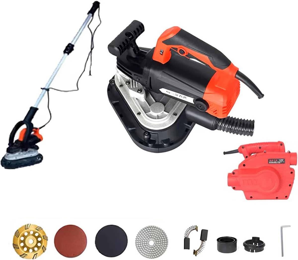 Betonschleifmaschine Staubsauger, 2450 W, Schwarz, mit Diamantschleifer, 6 Geschwindigkeitsstufen, für Beton, Marmor und Granit(Full Kit (Vac+Pole))