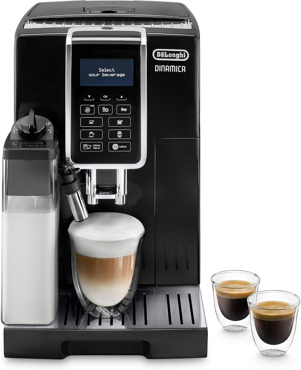 De'Longhi Kaffeevollautomat, 1,8 Liter, Schwarz, Dinamica ECAM 350.55.B mit LatteCrema Milchsystem, Cappuccino