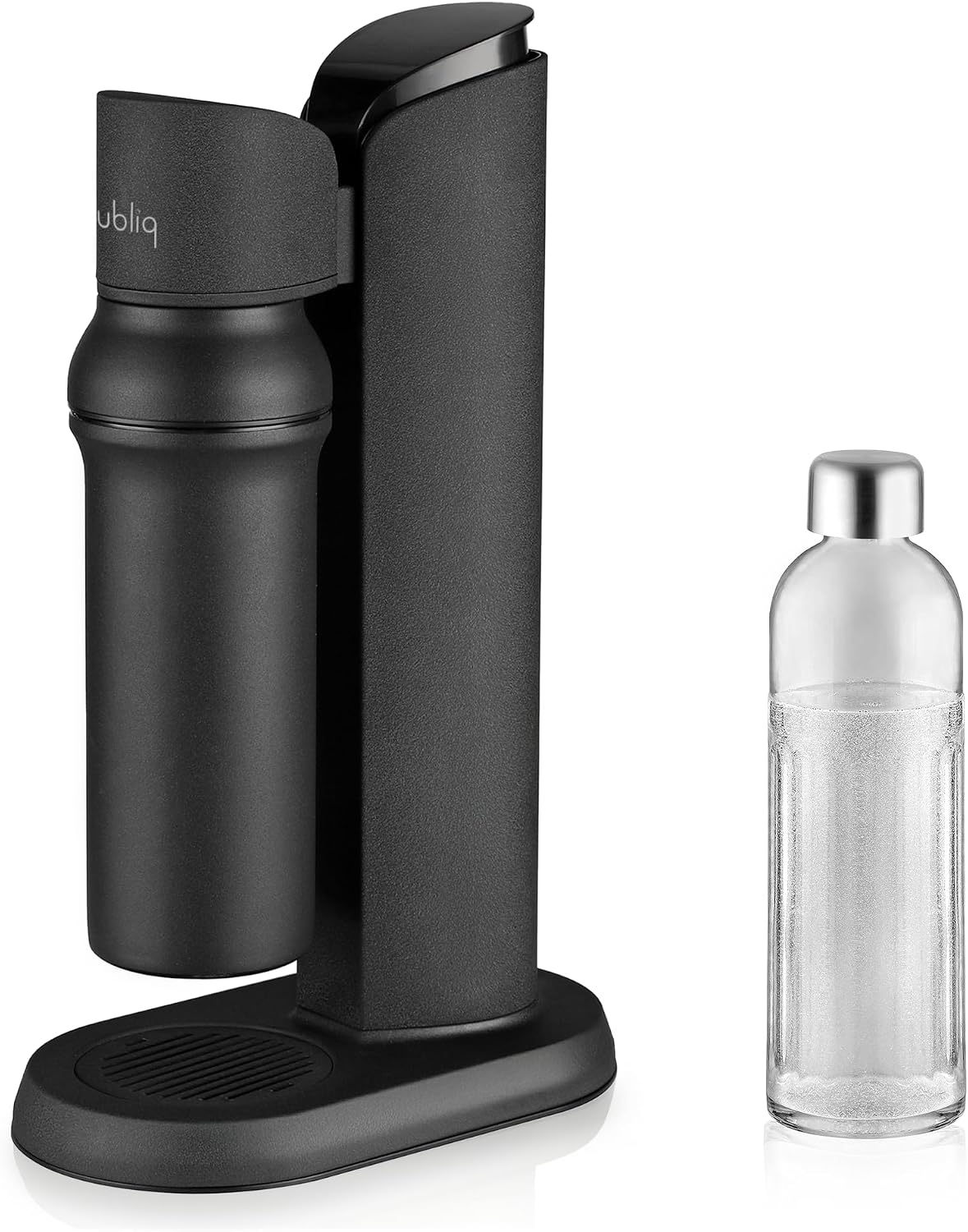 bubliq Wassersprudler, 1l, Silber, glass carbonator, aus Edelstahl mit Glasflasche, minimalistisches Design, Mattschwarz Finish