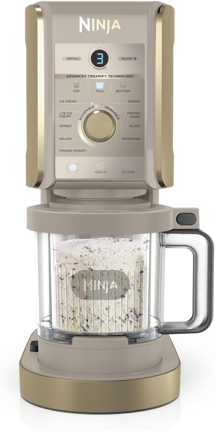 Ninja Eismaschine, Gold, CREAMi Deluxe mit 2 Behältern, Stone, NC502EUSTGD