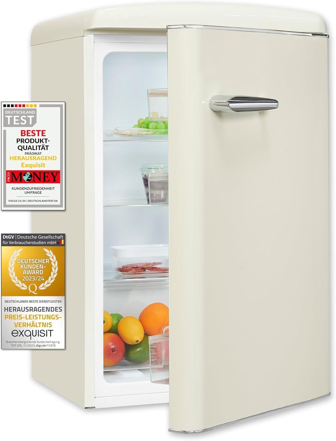 Exquisit Kühlschrank, 122 L, Weiß, RKS120-V-H-160E Retro Vollraum in Magnolienweiss