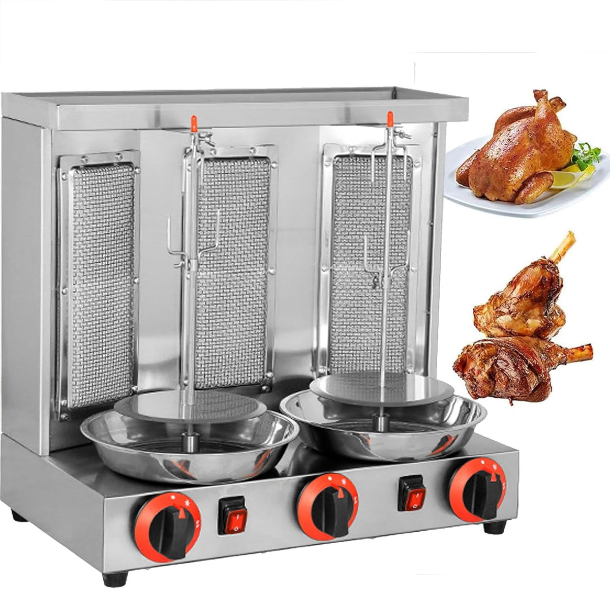 YXZYFPP Gasgrill, Schwarz/Silber, Elektrischer Shawarma-Kebab-Grill, Vertikalgrill mit Einstellbarer Temperatur (50