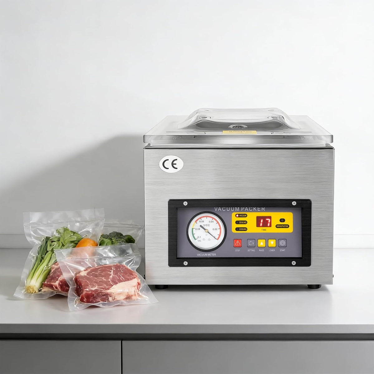ZNLLQZN Folienschweißgeräte, ≤ 80 dB, 120 W, Edelstahl, Acryl, Silber, 3-in-1 Kammervakuumierer aus Edelstahl, Gewerbliche Vakuumiergerät