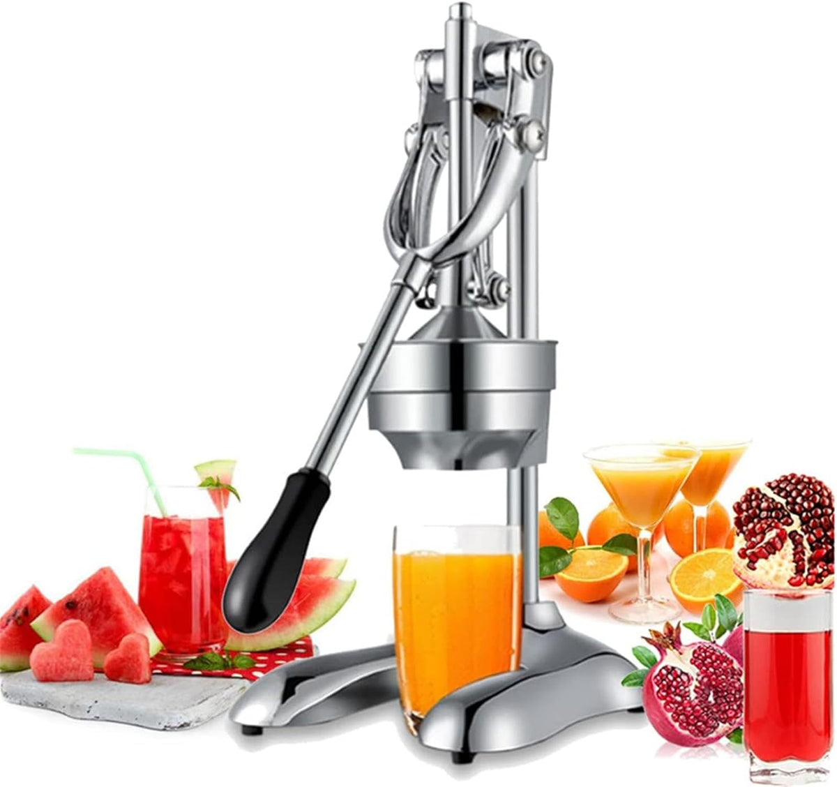 Manuelle Saft- & Zitruspressen, Silber, Zitruspresse aus Edelstahl, Handpresse, Entsafter für Gewerbe und Haushalt