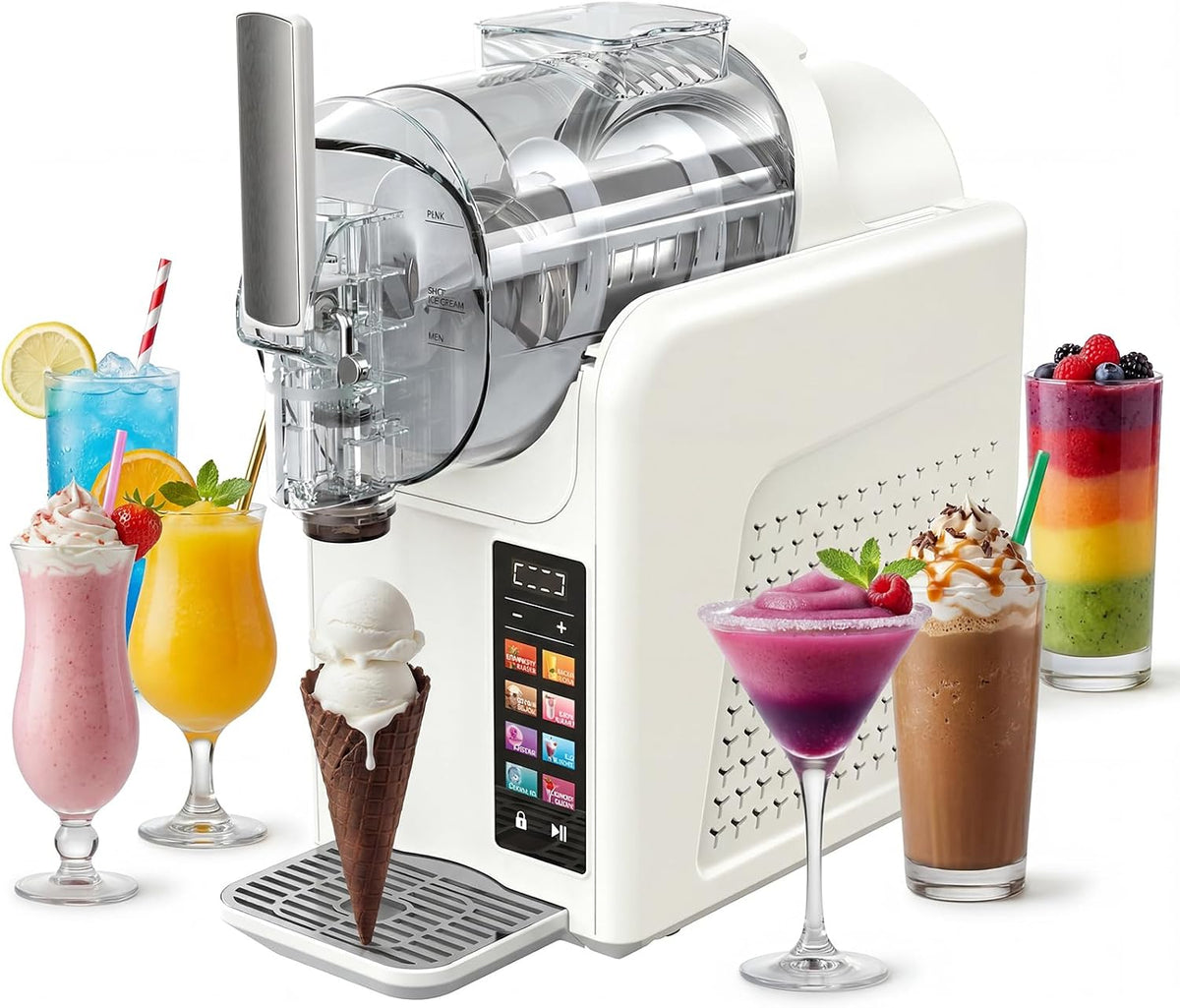 serebrant Eismaschine, 2 L, Weiß, Slush Maschine Slushie, slushie maschine, Maschine mit LED-Display, 7 voreingestellte Programme für Eiscreme
