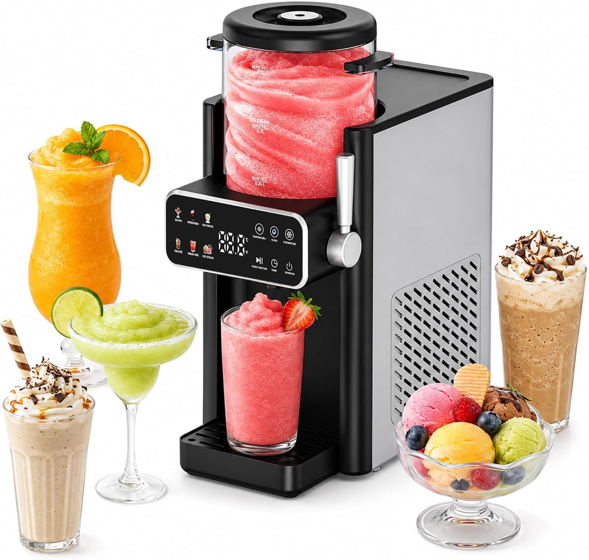 Initio Kompressor, Schwarz, Slush Maschine, Slushie Maschine mit 12h-Timer