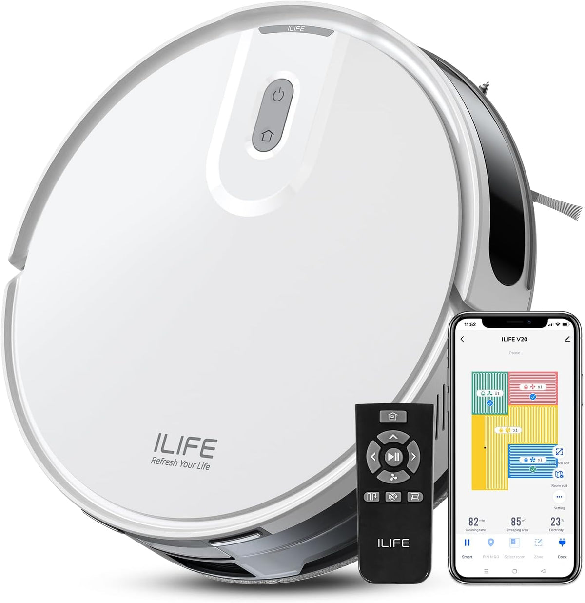 ILIFE Staubsauger, Schwarz, V20 Roboter- mit SoF-Navigation, 5000 Pa starker Saugkraft, 2-in-1- und Mopp, anpassbare Reinigung