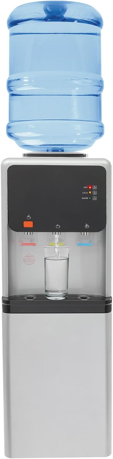 EUAIIPull Kühler & Wasserspender, ABS, Rostfreier Stahl, Schwarz, Wasserspender Bodenstehender mit 3 Temperaturen Heiß Warm