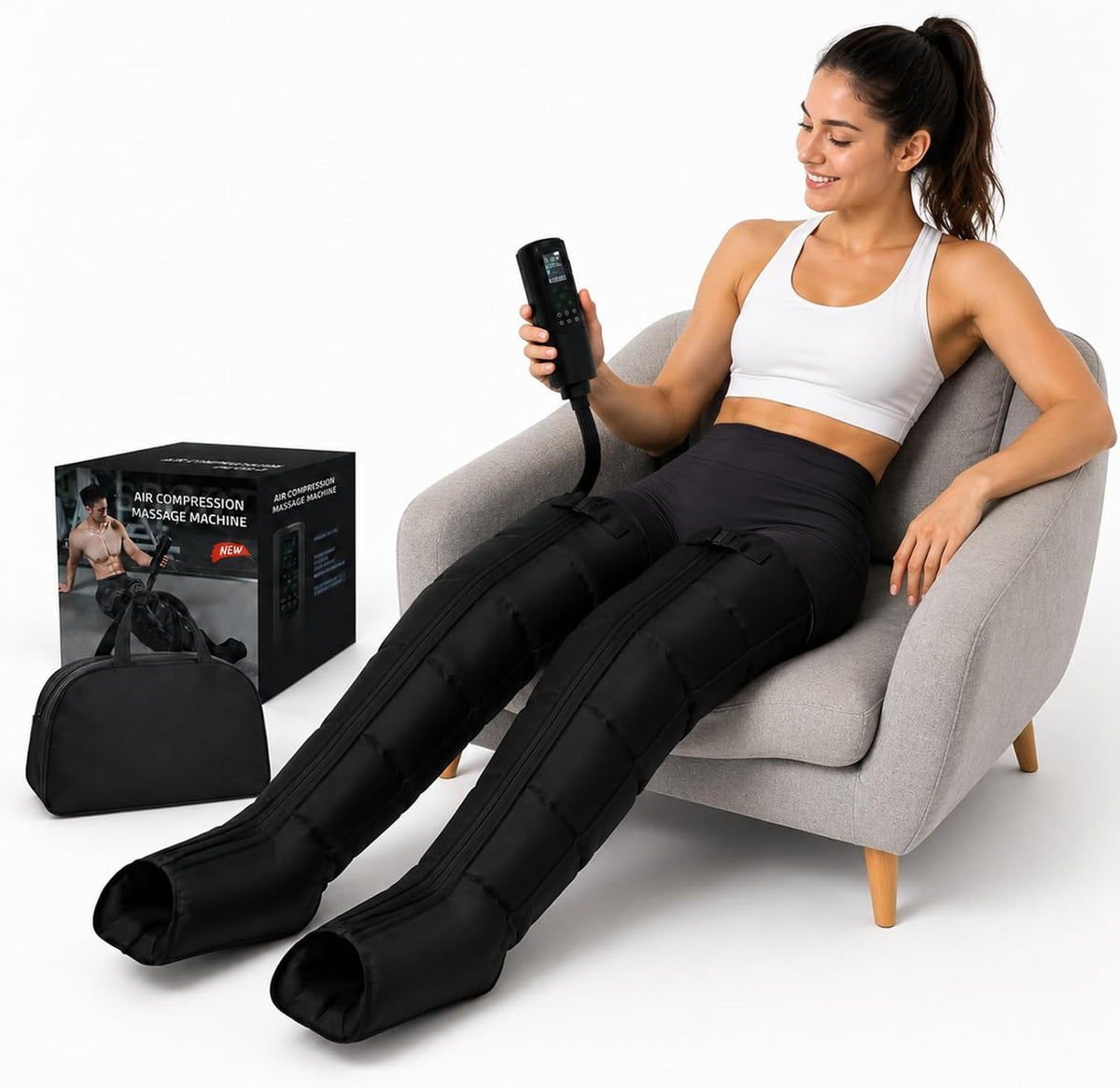 JIMINHUIXIN Fußmassagegeräte, Schwarz, Lymphdrainage Massagegerät, Beinmassagegerät Luftdruck 6 Luftkammern, Recovery Boots