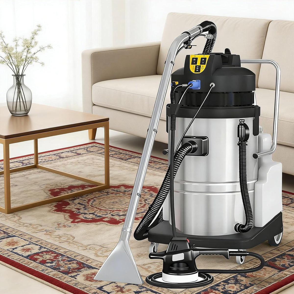 Sofa, 30 L, Schwarz, Tragbare Teppichreinigungsmaschine mit Tank, IPX4 wasserdicht, 360°-Räder und abnehmbarem Filter für den privaten