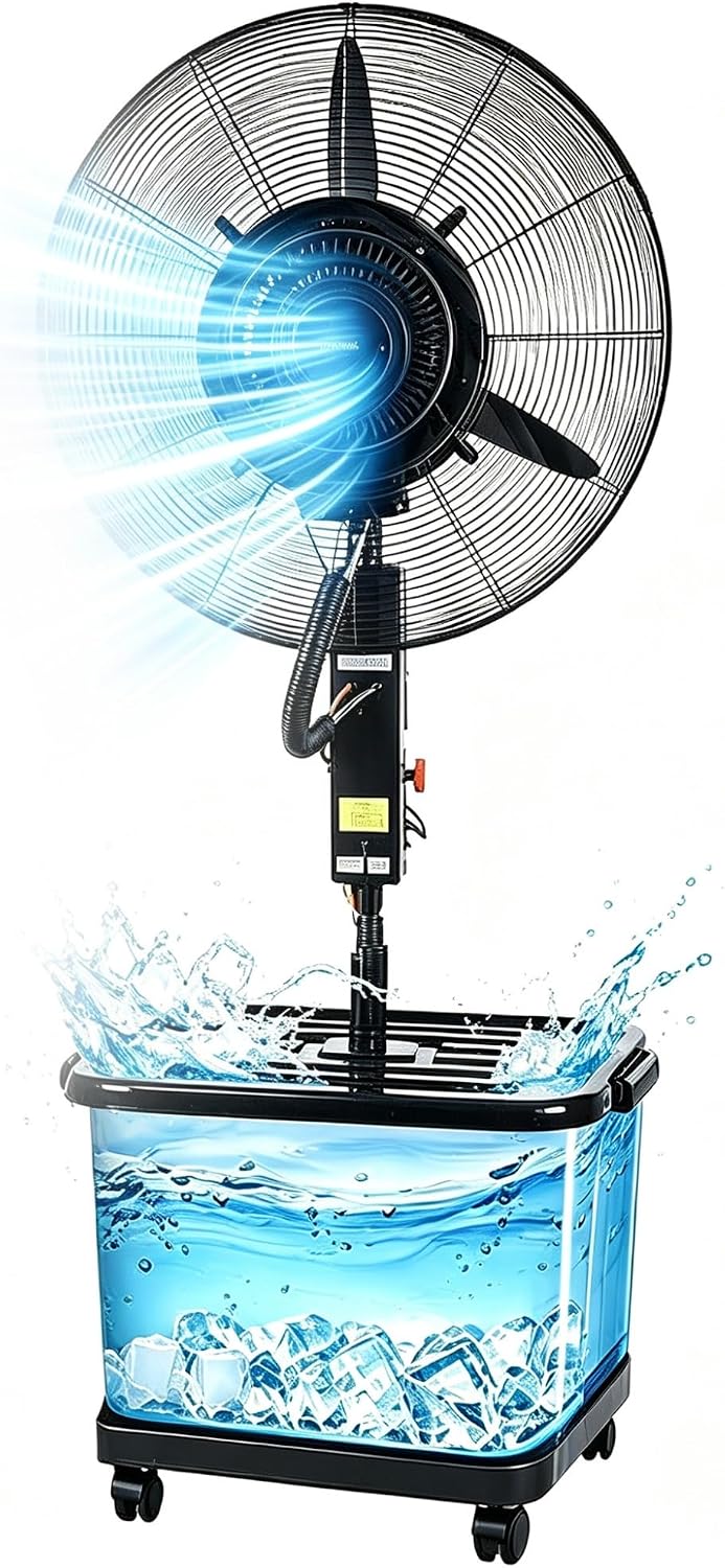 Nebelventilator Standventilatoren, 42 l, Weiß, Wassertank, Terrasse, Gewerbe, Garage, Lager