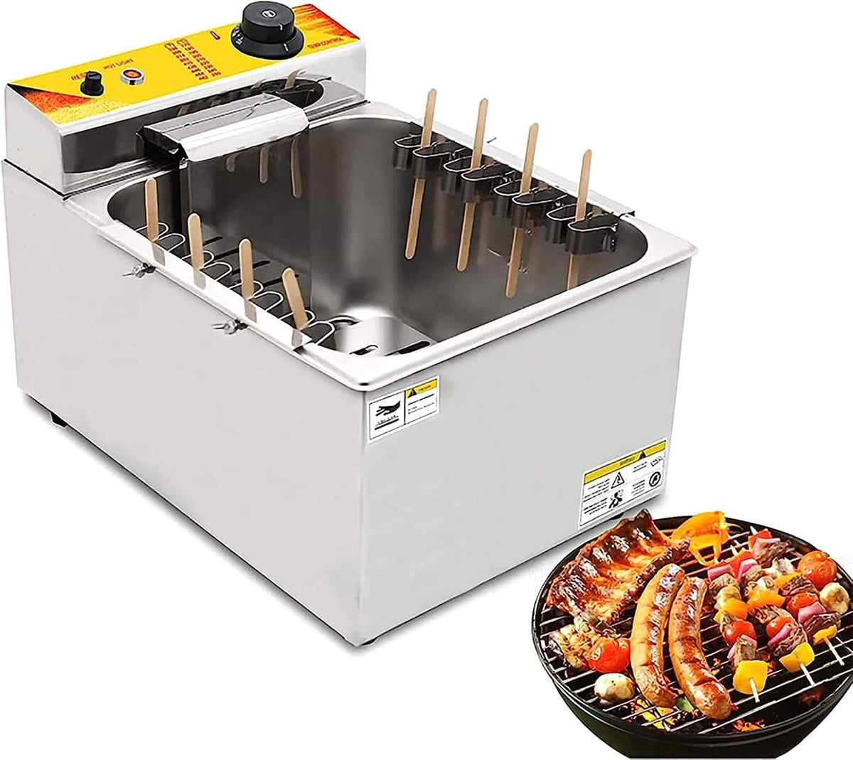QUSYZD Heißluftfritteuse, Schwarz, Wurstgrillherd, 12-Liter-Gewerbe-Elektrofritteuse, 1900-W-Käse-Hotdog-Stickmaschine mit präziser