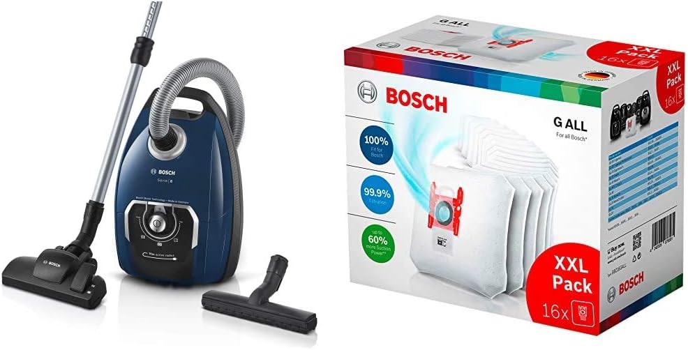 Bosch Hausgeräte Staubsauger, Blau, Serie 8 BGB75X494, mit Beutel, + BBZ16GALL beutel PowerProtect, Stück mit Verschluss