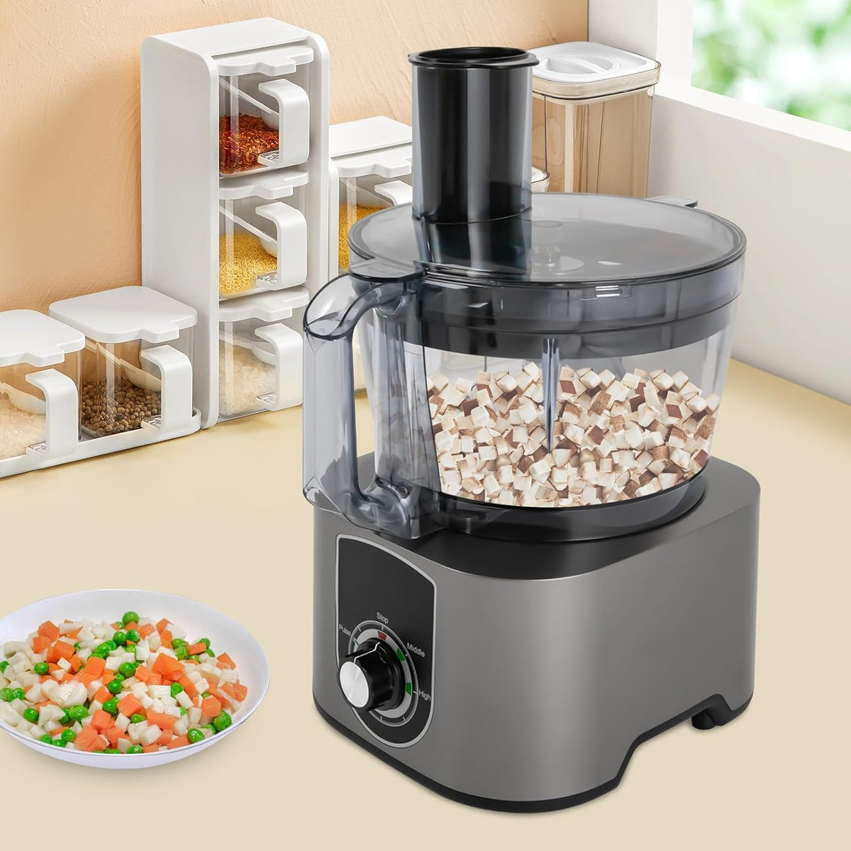 Mermajestic Gemüsehobel, 7 L/1.54gal, 600 W, 1 W, PP, PC, lebensmittelechter Edelstahl, Silber