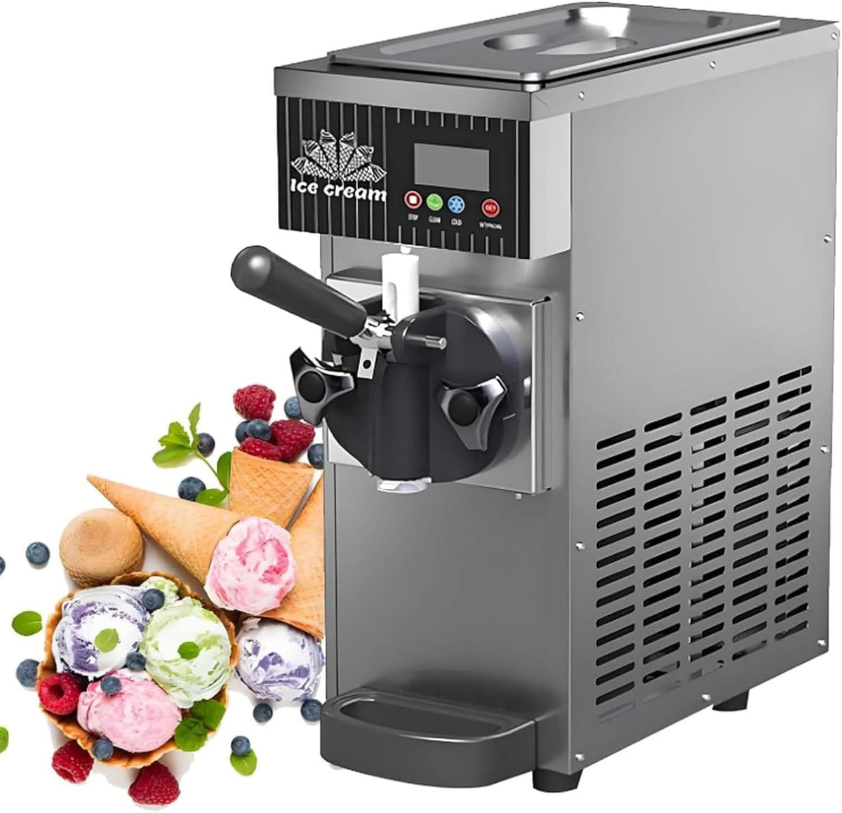 WEIZIIA Eismaschine, 4–5 l/h, 5 kg, Edelstahl, Grau, Gewerbliche, für eine Eissorte, Soft mit einer Leistung von 4