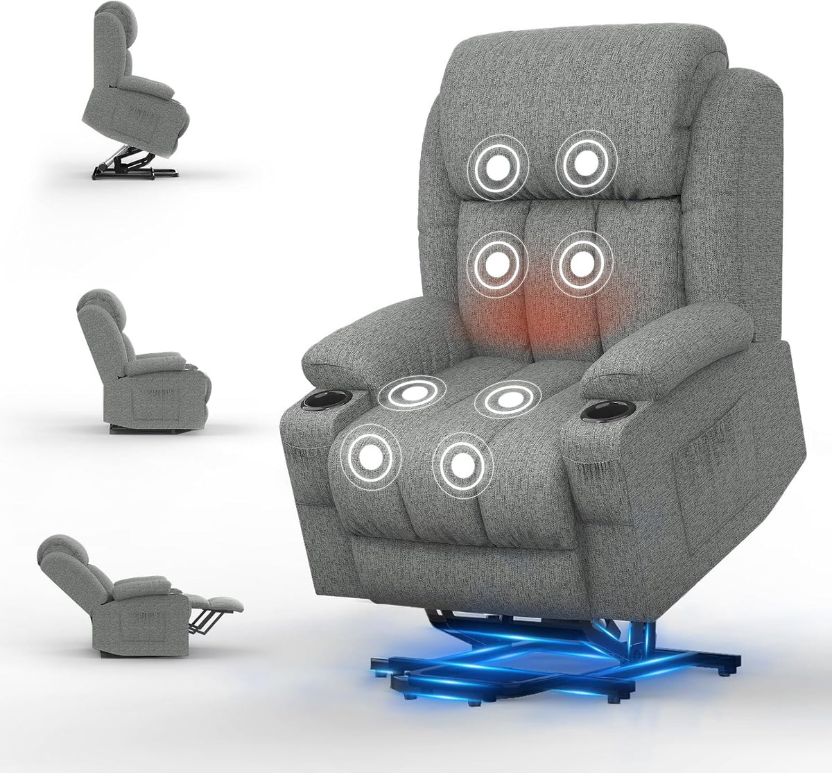 SQUEBILIFE Fernseher, Grau, Fernsehsessel Elektrisch Verstellbar, Aufstehhilfe Massagesessel mit Massage Wärmefunktion