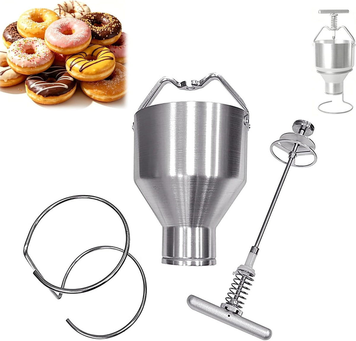 Kommerzieller Donut-Maker, 90 mm, Schwarz, mit Ständer, 3-Liter-Teigspender, 6 verstellbare Dicken, macht 50, Donuts