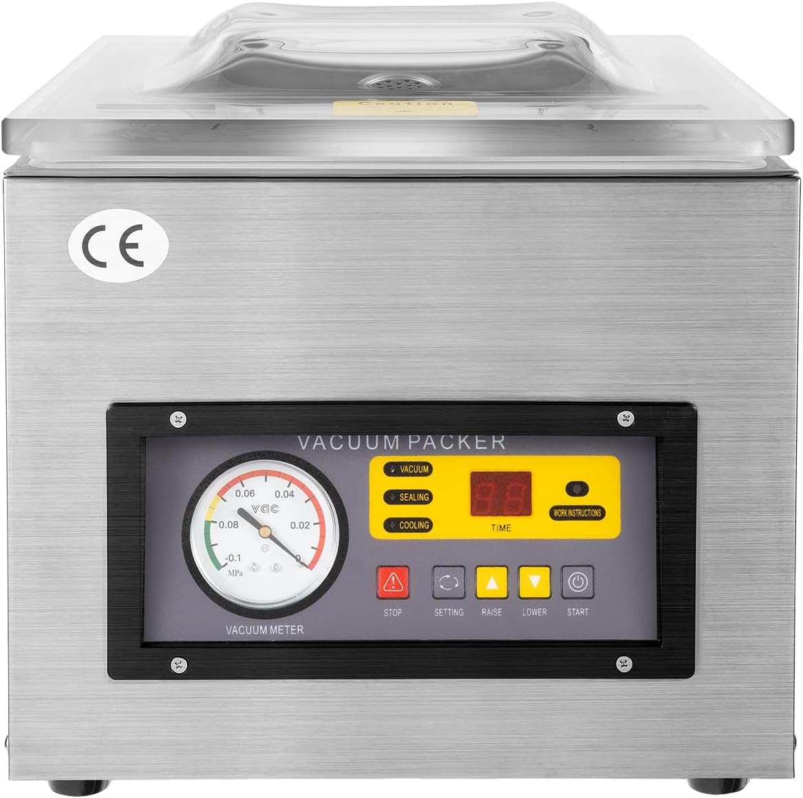 banborba Vakuumkammer, 120 W, 220 V, Edelstahl, Acryl, Silber, Industriell Vakuumierer, Tisch Vakuumiergerät, Edelstahl Kammer-Vakuumdichtmaschine