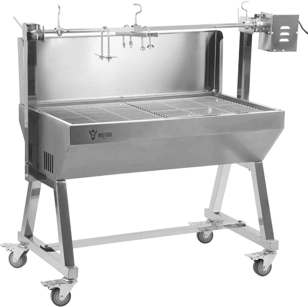 BBQ-Toro Holzkohlegrill, Silber, Mobiler Edelstahl Spanferkelgrill